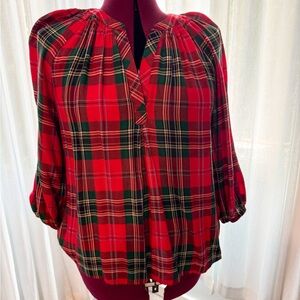 Crown & Ivy Plaid Peasant Blouse